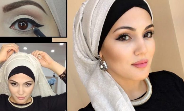 لف طرحة على الموضة ومكياج ناعم للسهرة